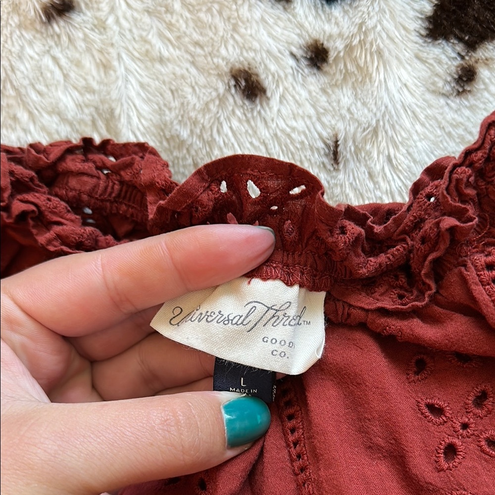 Universal Thread Red Puff Sleeve Ruffled Blouse - Picture 2 of 2